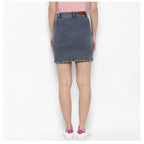 Seduva Women's Denim Tie Up Buttoned Skirt (Blue)