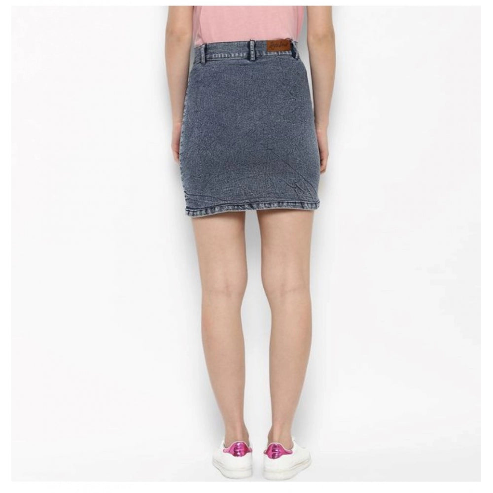 Seduva Women's Denim Tie Up Buttoned Skirt (Blue)