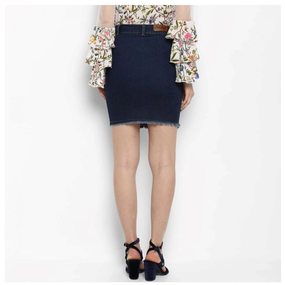Seduva Women's Denim Distressed Buttoned Skirt (Blue)
