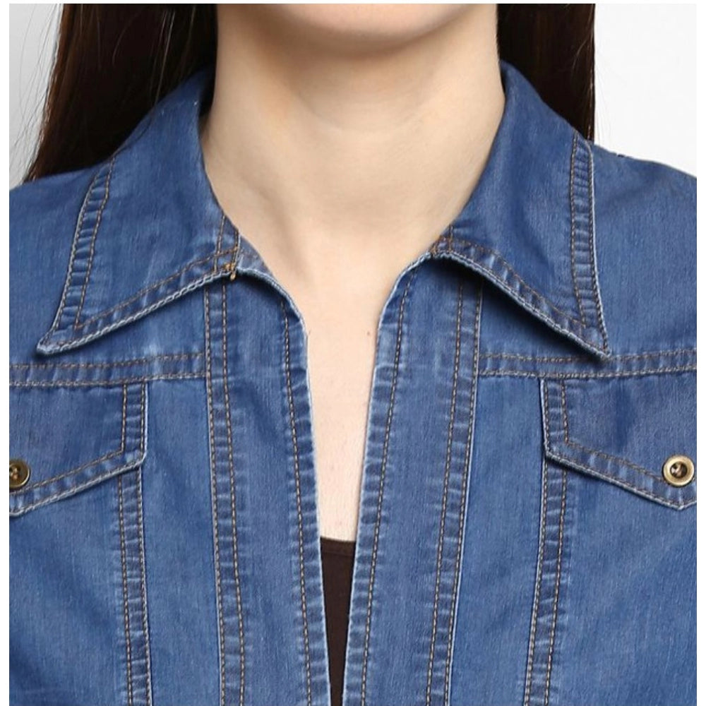 Seduva Women's Denim Solid 3-4th Sleeves Shrug (Blue)
