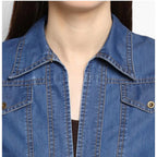Seduva Women's Denim Solid 3-4th Sleeves Shrug (Blue)
