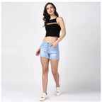 Seduva Women's Denim Solid Buttoned Shorts (Blue)
