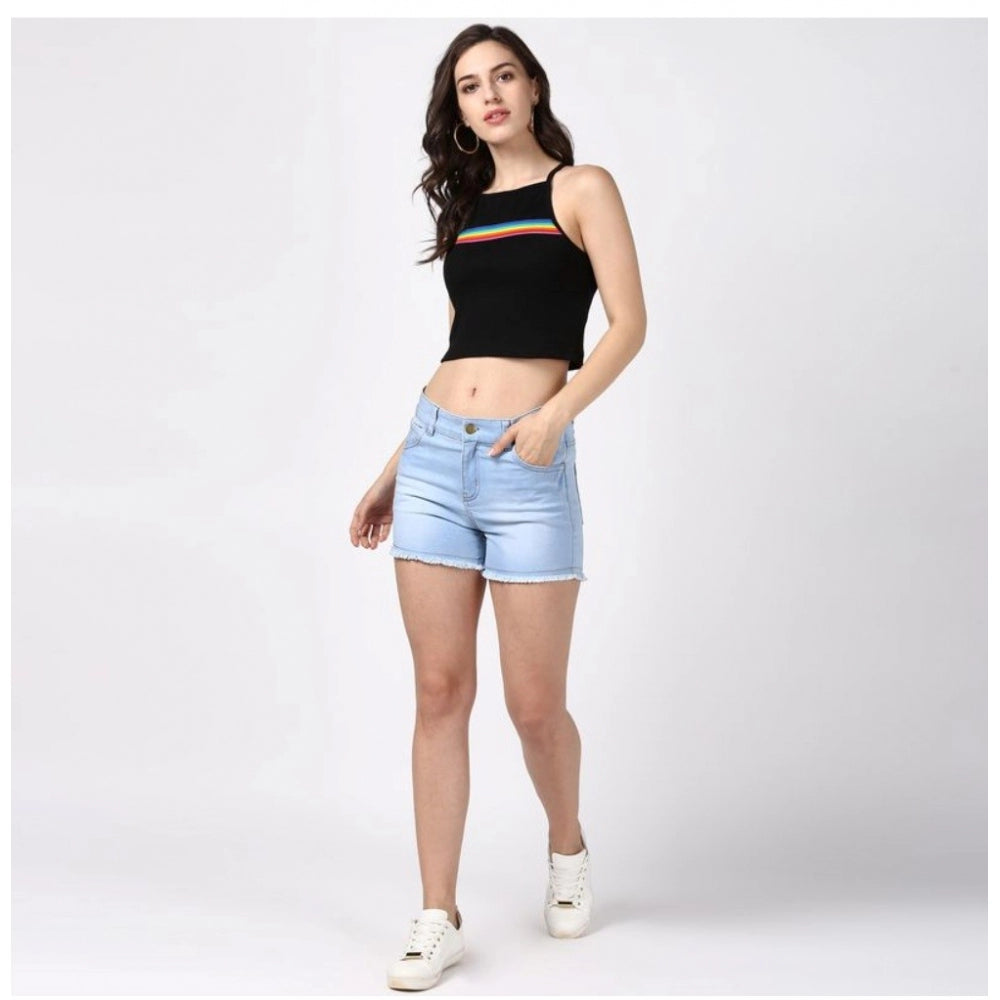 Seduva Women's Denim Solid Buttoned Shorts (Blue)