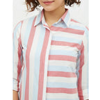 Seduva Women's Cotton Striped Long Sleeves Standard Length Shirt (Pink)