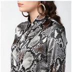 Seduva Women's Satin Animal Print Long Sleeves Standard Length Shirt (Black - Grey)
