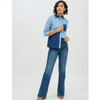 Seduva Women's Denim Patch Work Long Sleeves Standard Length Shirt (Blue)