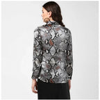 Seduva Women's Satin Animal Print Long Sleeves Standard Length Shirt (Black - Grey)