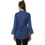 Seduva Women's Denim Solid Bell Sleeve Regular Top (Blue Denim)