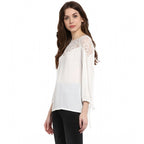 Seduva Women's Polyester Georgette Self Design 3-4th Sleeves Regular Top (White)
