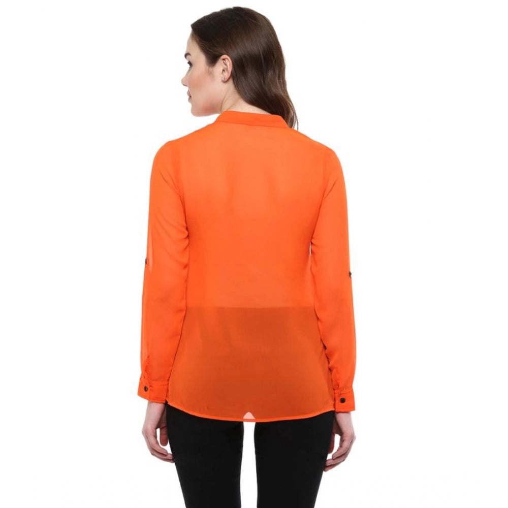 Seduva Women's Polyester Solid Long Sleeves Regular Top (Orange)