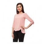 Seduva Women's Polyester Solid 3-4th Sleeves Regular Top (Peach)