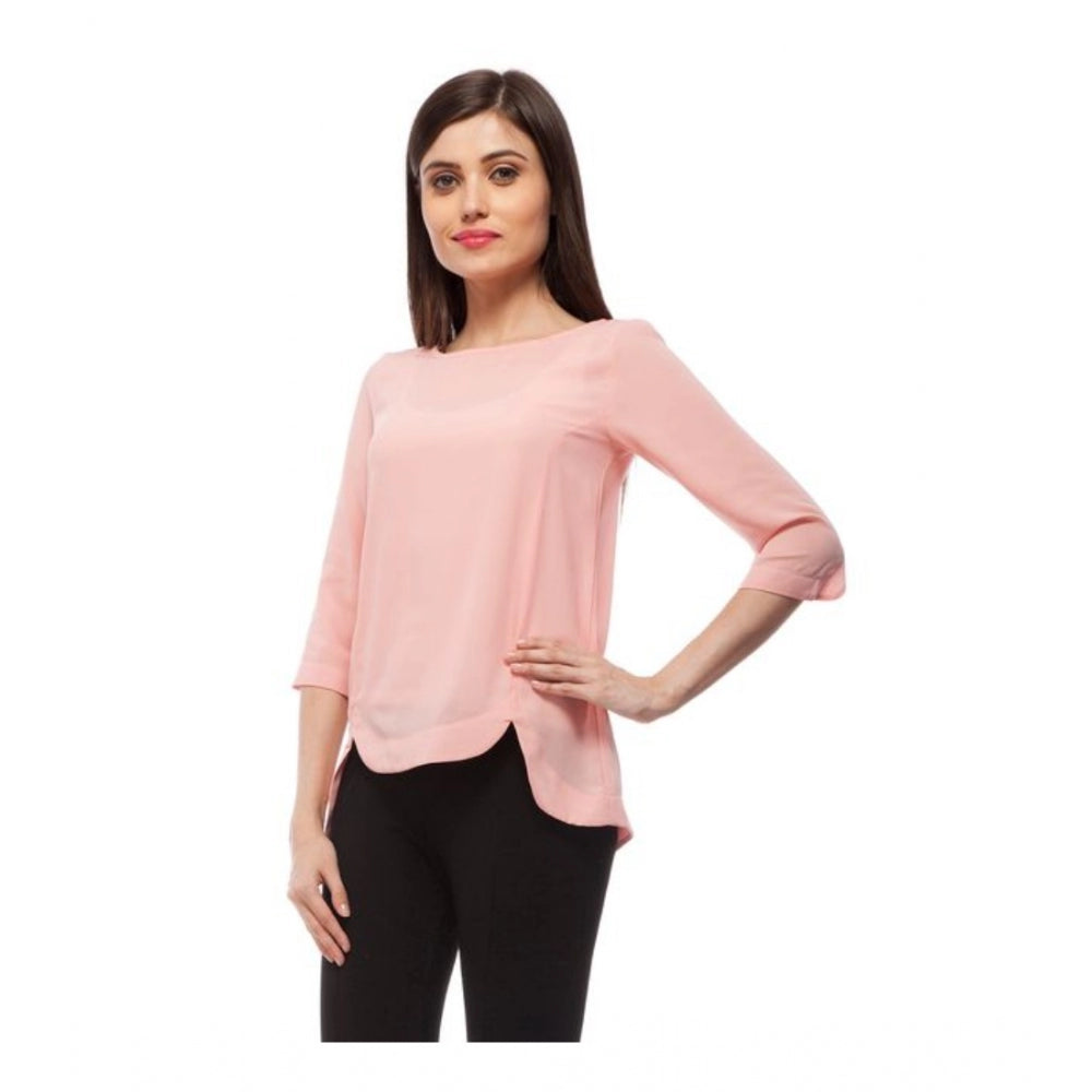 Seduva Women's Polyester Solid 3-4th Sleeves Regular Top (Peach)