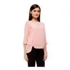 Seduva Women's Polyester Solid 3-4th Sleeves Regular Top (Peach)