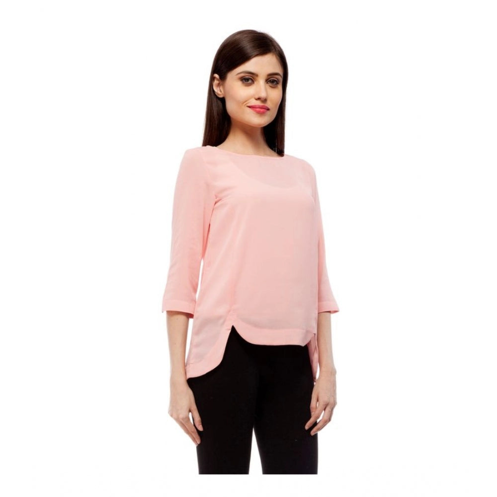 Seduva Women's Polyester Solid 3-4th Sleeves Regular Top (Peach)