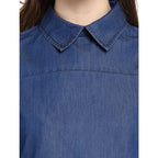 Seduva Women's Denim Solid Cold Shoulder Regular Top (Blue)