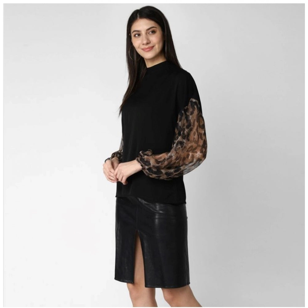 Seduva Women's Polyester Animal Print Long Sleeves Top (Black)