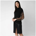 Seduva Women's Polyester Animal Print Long Sleeves Top (Black)