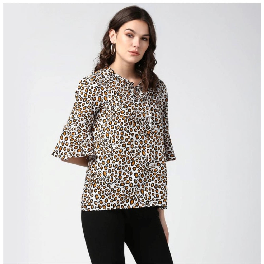 Seduva Women's Polyester Animal Print Bell Sleeve Top (Orange - Black)