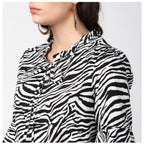 Seduva Women's Polyester Animal Print Bell Sleeve Top (Black - White)