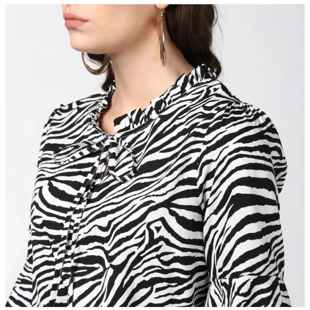 Seduva Women's Polyester Animal Print Bell Sleeve Top (Black - White)