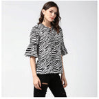 Seduva Women's Polyester Animal Print Bell Sleeve Top (Black - White)