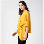 Seduva Women's Polyester Solid Cape Sleeve Top (Yellow)