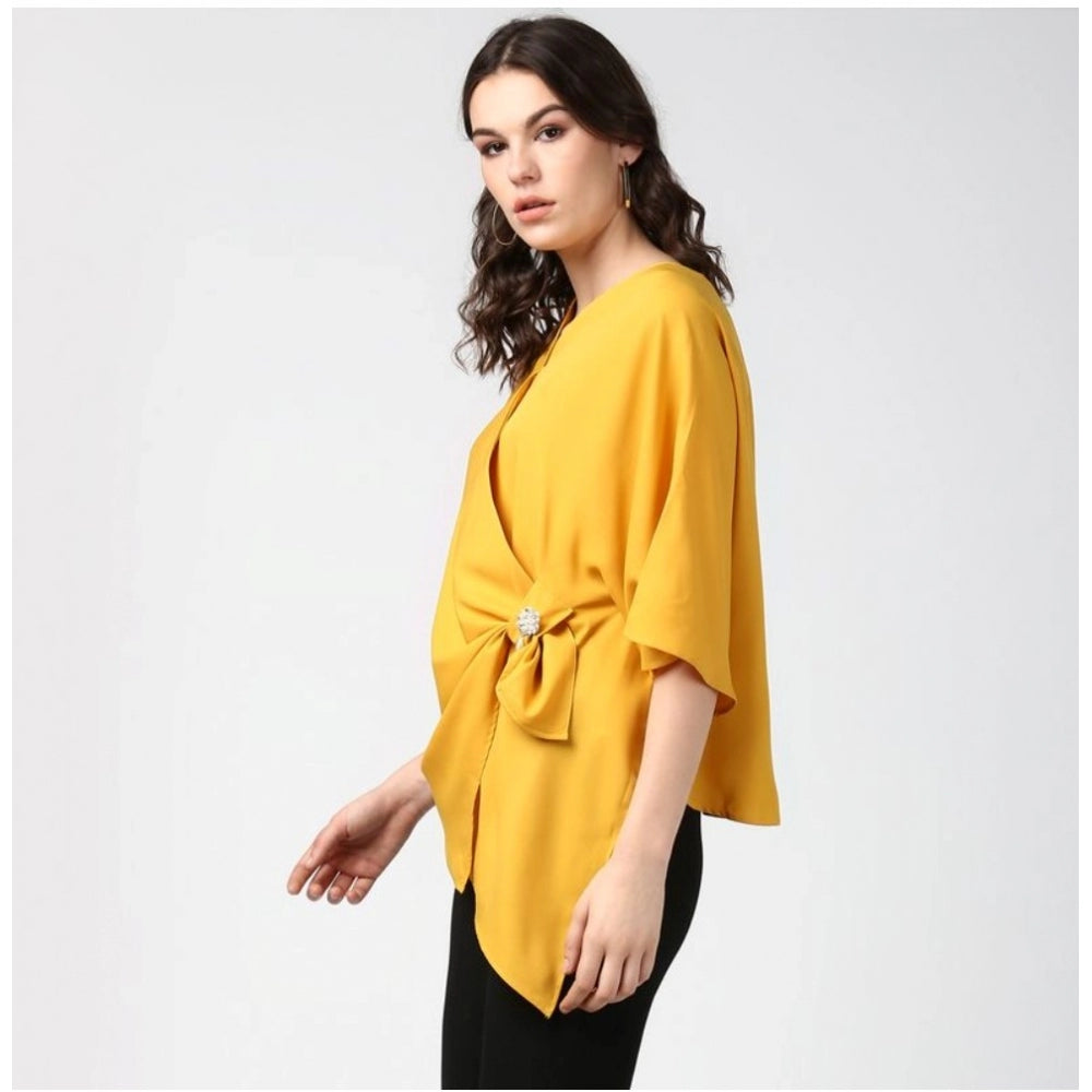 Seduva Women's Polyester Solid Cape Sleeve Top (Yellow)