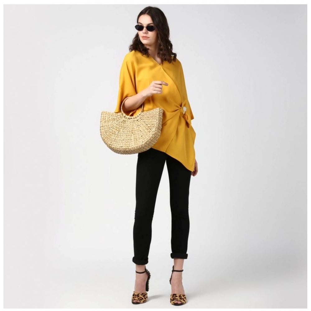 Seduva Women's Polyester Solid Cape Sleeve Top (Yellow)