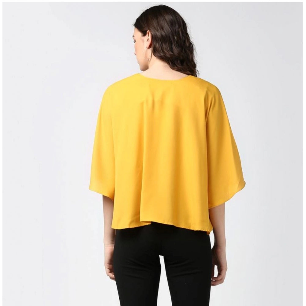 Seduva Women's Polyester Solid Cape Sleeve Top (Yellow)