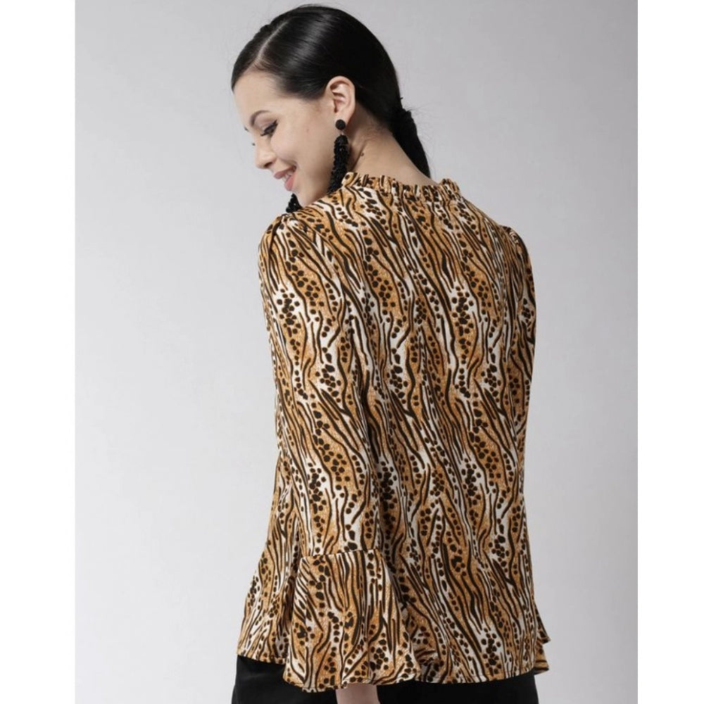 Seduva Women's Polyester Printed Bell Sleeve Top (Orange - Black)