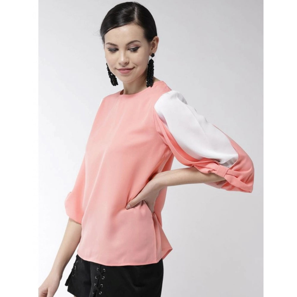 Seduva Women's Polyester Colour Block Slit Sleeve Top (Pink)