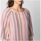 Seduva Women's Polyester Striped 3-4th Sleeves Top (Pink)