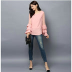 Seduva Women's Polyester Solid Tier Sleeve Top (Pink)