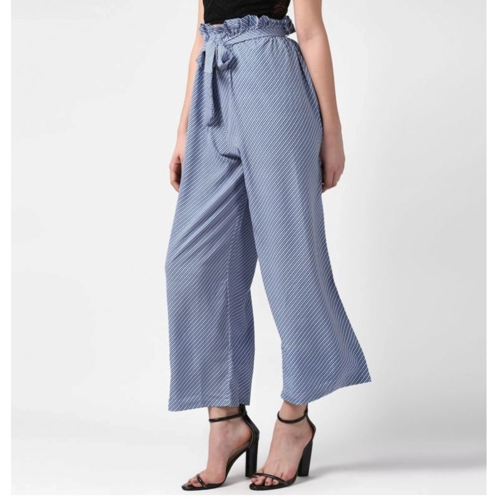 Seduva Women's Polyester Striped Elasticated Trousers (Blue)