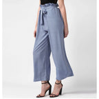Seduva Women's Polyester Striped Elasticated Trousers (Blue)