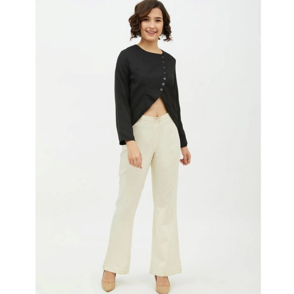 Seduva Women's Polyester Asymmetrical Long Sleeves Top (Black)