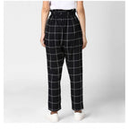 Seduva Women's Polyester Checkered Elasticated Trousers (Black - White)