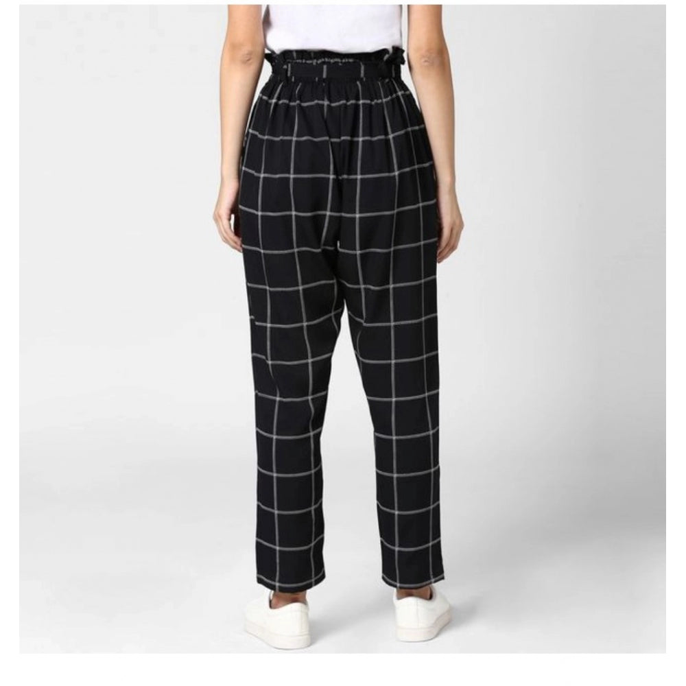 Seduva Women's Polyester Checkered Elasticated Trousers (Black - White)