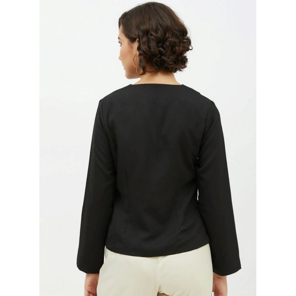 Seduva Women's Polyester Asymmetrical Long Sleeves Top (Black)