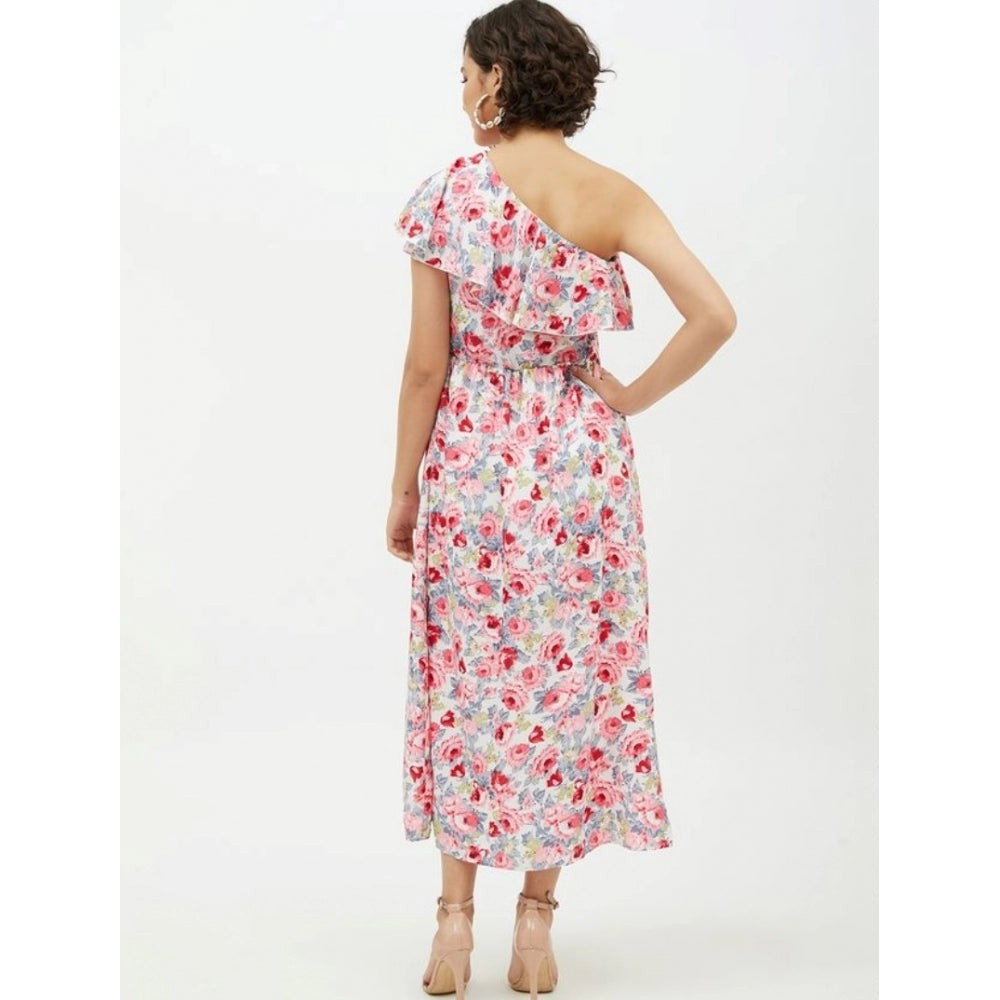 Seduva Women's Polyester Floral One Shoulder Calf-length Dress (Multicolor)