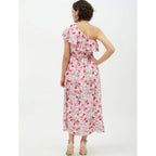Seduva Women's Polyester Floral One Shoulder Calf-length Dress (Multicolor)
