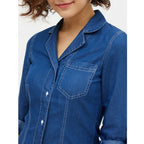 Seduva Women's Denim Solid Long Sleeves Above Knee Dress (Blue)