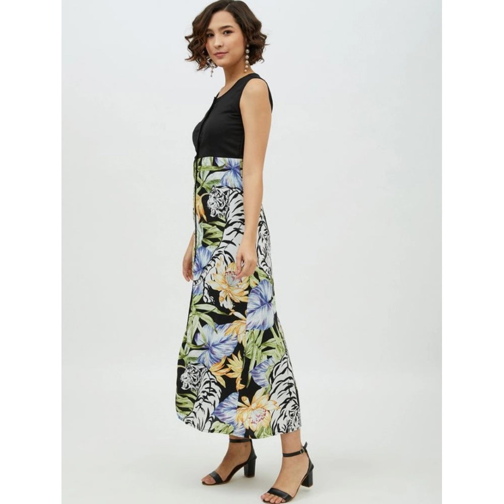 Seduva Women's Rayon Floral Sleeveless Calf-length Dress (Multicolor)