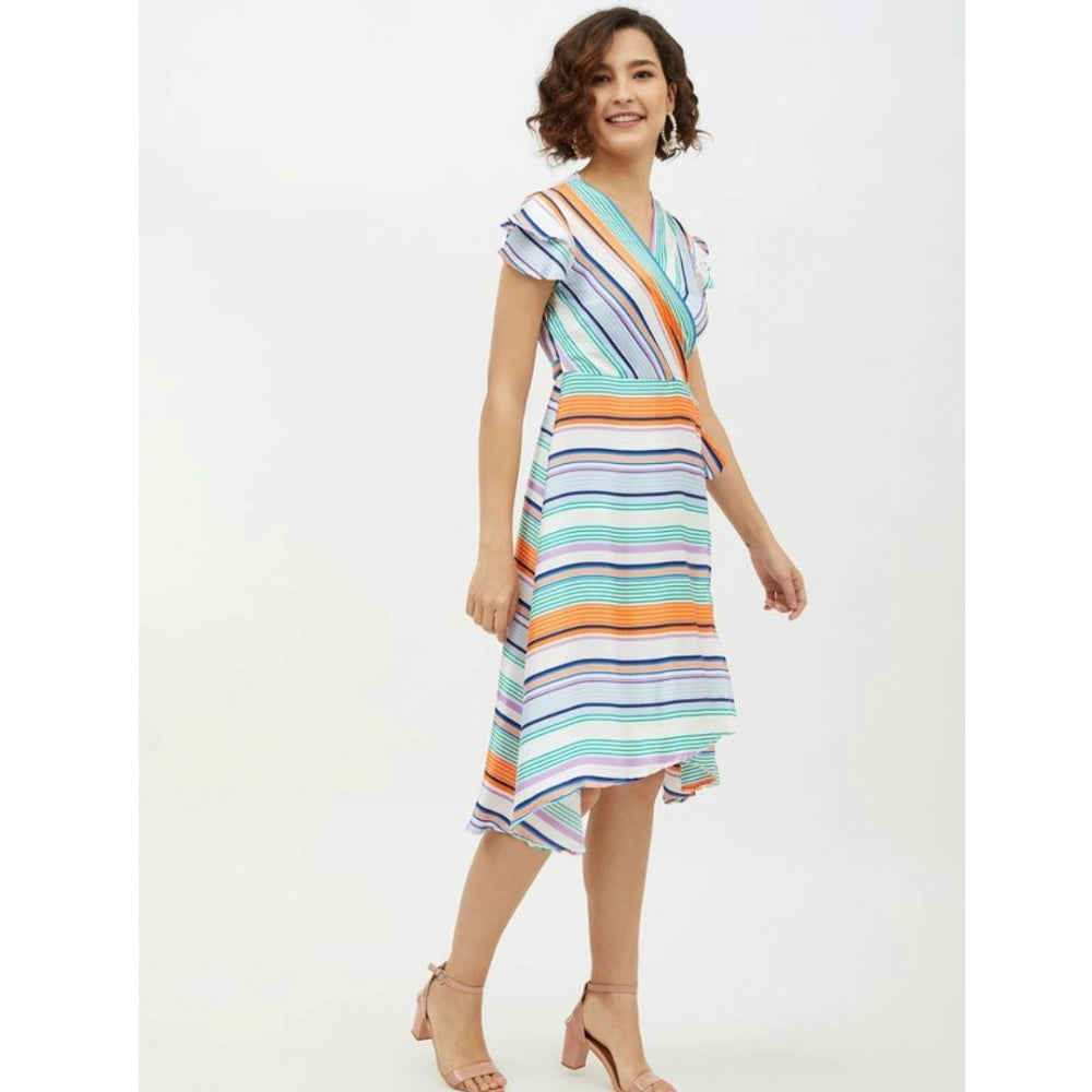 Seduva Women's Satin Striped Short Sleeve Knee-Length Dress (Multicolor)
