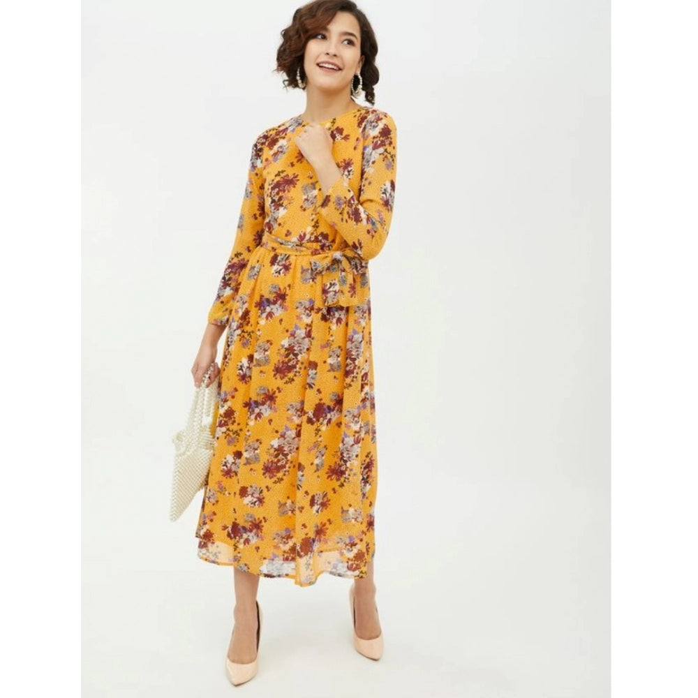 Seduva Women's Polyester Floral Long Sleeves Calf-length Dress (Multicolor)