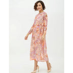 Seduva Women's Polyester Printed Long Sleeves Calf-length Dress (Multicolor)