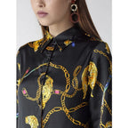 Seduva Women's Satin Printed Long Sleeves Standard Length Shirt (Black - Gold)