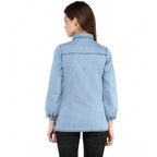 Seduva Women's Denim Solid 3-4th Sleeves Standard Length Shirt (Blue)