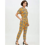Seduva Women's Polyester Printed Half Sleeve Long Jumpsuit (Yellow)