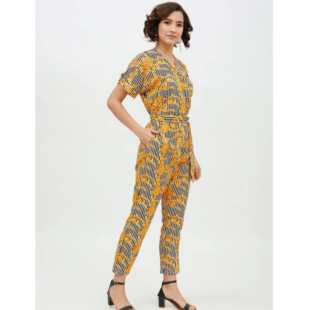 Seduva Women's Polyester Printed Half Sleeve Long Jumpsuit (Yellow)
